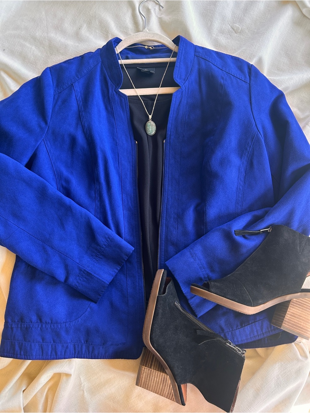 Studio Works Faux Suede Royal Blue Blazer Jacket - Size 12P
